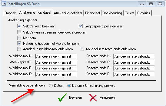 3. Individuele afrekening (omschrijving betalingen) Op de individuele afrekening kan u in de rubriek Betalingen nu ook de omschrijving van de betaalde provisie laten afdrukken.