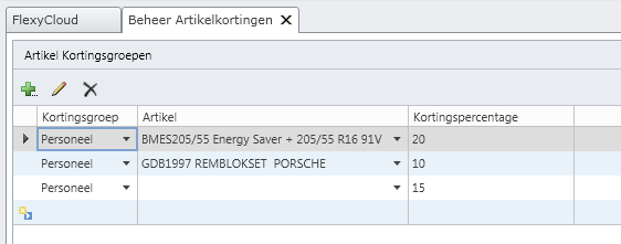 5.3 Beheer artikelgroepkortingen Op basis van de Kortingsgroep (van de relaties) en van de artikelgroepen, kunnen automatisch kortingen worden toegekend op een hele groep van artikels die onder die