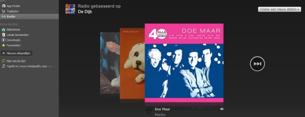 Spotify heeft ook een ingebouwde "radio" die songs blijft spelen op basis van een artiest of een liedje.