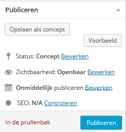 1.1.2. SEO controle Controleer je bericht (SEO): Hier laat je de post controleren op zoekmachine vindbaarheid op basis het ingevoerde focustrefwoord.