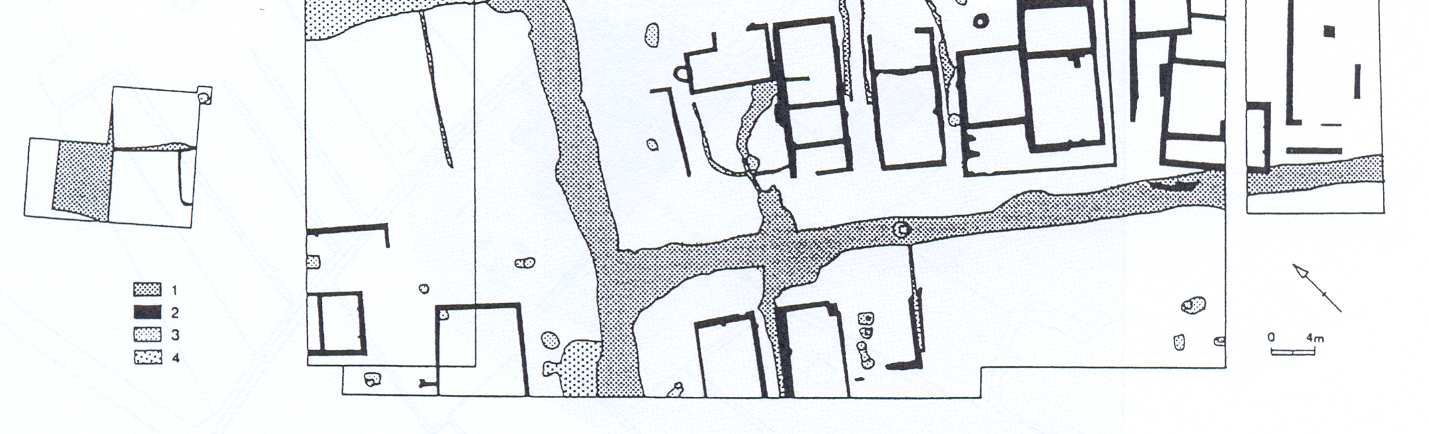 Kaart 9: Walraversijde - Locatie van het opgegraven deel (donkere zone) van de laat middeleeuwse bewoningszone (grijze zone). 1.