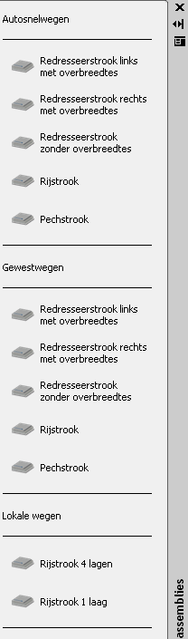 BE_Belijning Deze toolpalette bevat subassemblies voor het plaatsen van wegmarkeringen.