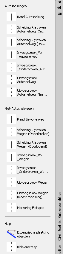 BE_Banden Op deze toolpalette zijn subassemblies geplaatst voor de meest gebruikte banden in België.