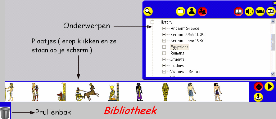 Het leerkrachtgedeelte Om het leerkrachtgedeelte te openen klikt u op de knop met het logo van Promethean. De werkbalk voor de leerkracht verschijnt nu in beeld. Deze werkbalk kunt u o.a. gebruiken wanneer u een eerder opgeslagen les wilt openen of wanneer u een les juist wilt opslaan.