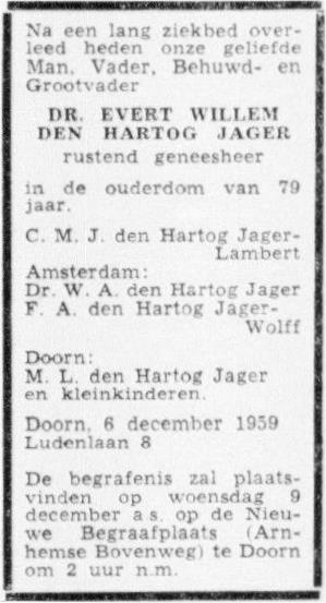 (2) Hilversum 25 mei 1918 Cornelia Maria Julia Lambert, geb. Amsterdam 16 juli 1888, verpleegster, overl. Driebergen 17 oktober 1983, begr. nieuwe begraafplaats Oude Arnhemse Bovenweg Doorn, d.v. Johannes Frederik Lambert en Jacoba Elisabeth van Willes.