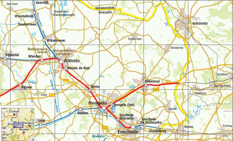 Enschede Gronau Dortmund / Münster Figuur 7: Duits regionaal spoornet eindigt bij de grens, maar biedt veel verbindingen vanaf het nabijgelegen Rheine
