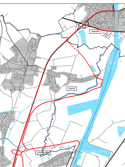 Vrachtwagensluis Rieme Onderzoek ondersteund door tellingen en HB-onderzoek: circa 6% van het vrachtverkeer is doorgaand vrachtverkeer (circa 50 ritten per dag) Diverse maatregelen: Routeplan :