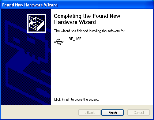 4/18 Er is voor de RF_USB driver geen Windows Logo test aangevraagd, kies voor Continue Anyway. De installatie is voltooid, klik op finish om de wizard te sluiten.