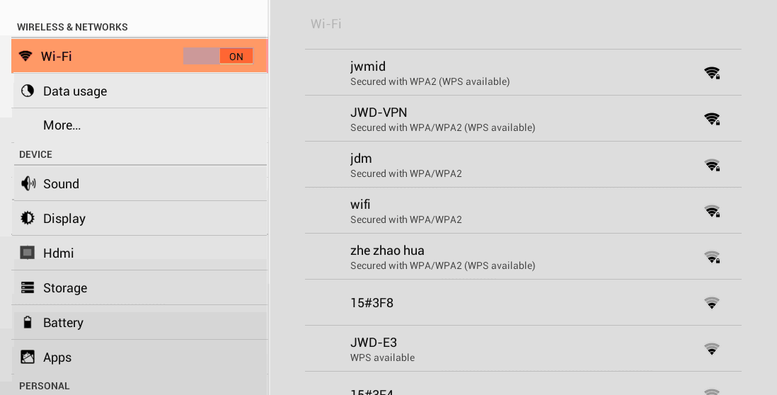 binnen te gaan. op Wi-Fi om de WIFI te kiezen. op Wi-Fi instellen om draadloze toegang in te stellen en te beheren. op "Network Notification", hier worden de open netwerken getoond na het zoeken.