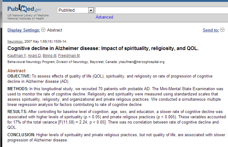 Alzheimer en religiositeit?