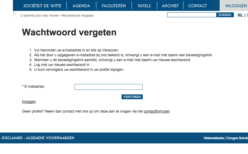 2. Wachtwoord vergeten Wanneer u uw wachtwoord bent vergeten, klikt u op de knop Wachtwoord vergeten? onderaan de inlogpagina. Doorloop de aangegeven stappen, te weten: 1.