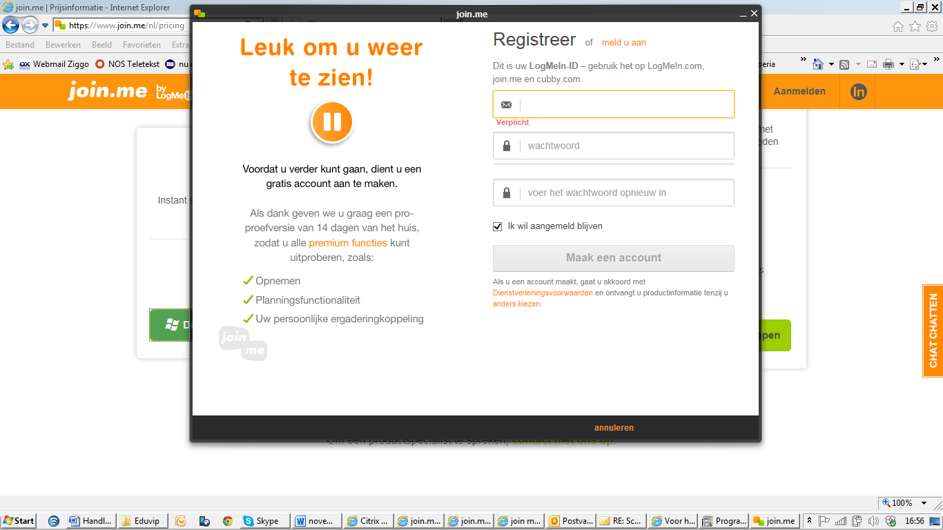 uw e- mailadres van school of thuis) en wachtwoord (zelf bedenken) en klik op maak een account 9.