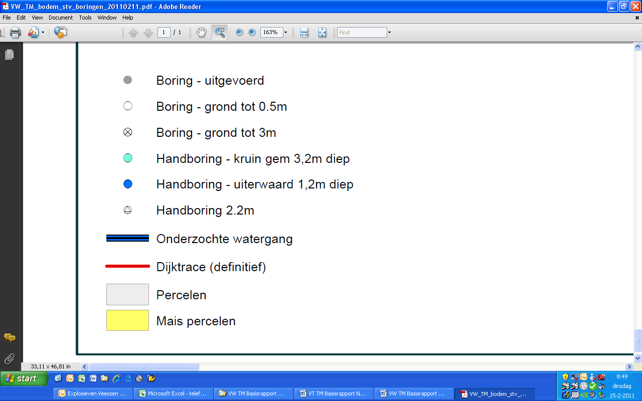 Afbeelding 4.9 Locaties van grondroerende onderzoeken in de omgeving van de verdachte locatie aan de Werverdijk. Voor verklaring zie afbeelding 4.10 Afbeelding 4.10 Verklaring afbeelding 4.8 en 4.