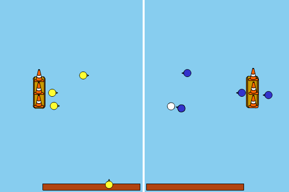 10. Toverkoordtrefbal 1 toverkoord (liefst 10m) 2 zachte ballen Probeer met de ballen alle tegenspelersaf te gooien. Als alle tegenspelers af zijn beginnen we weer opnieuw.