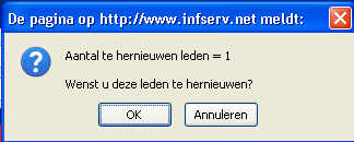 U verkrijgt de hieronder vermelde pop-up ter controle. Indien de gegevens juist zijn, klikt u op OK. Om terug te keren naar het hernieuwingsscherm, klikt u op annuleren.