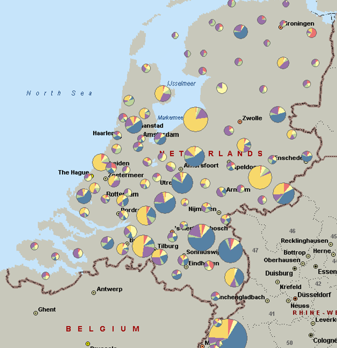 FREIGHTFACTORY Figuur 5-4: Gemiddeld volume per provincie Opvallend is dat het gemiddelde volume fors kleiner is bij provincies welke veraf gelegen zijn van Waalwijk (o.a. Groningen, Friesland en Drenthe).