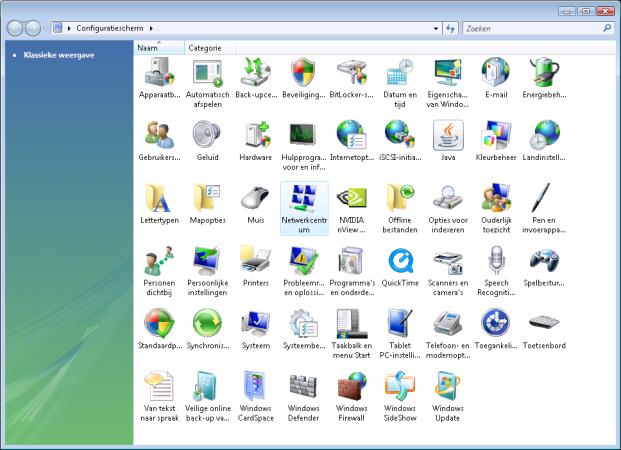 Configureer uw Computer in Windows Vista 1. Ga naar Start / Configuratiescherm (in klassieke weergave). In het configuratiescherm, dubbel- klik op Netwerkcentrum 2.