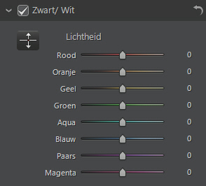 Aanpassingen Gebruik de schuifknoppen Lichtheid om de helderheid van de originele kleuren aan te passen, die nu zwart/wit zijn.