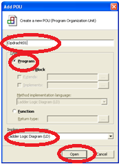 4 Programmeren Klik nu met rechtermuis op Application en kies Add Object en dan POU (Program Organization Unit). Hier kan de programmeringstaal worden gekozen.