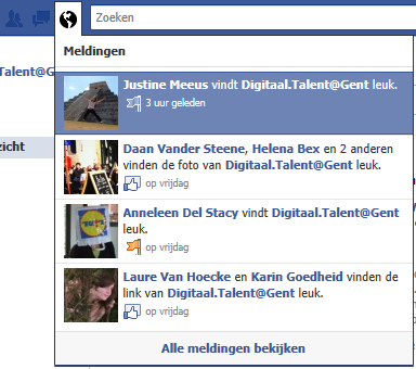 1) De navigatiebalk Met de navigatiebalk die bovenaan je pagina staat blader je door jouw eigen Facebookpagina s.