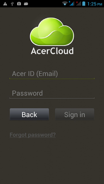 Meld u aan met uw Acer-ID Start het AcerCloud-programma via het bureaublad of het Menu Start.