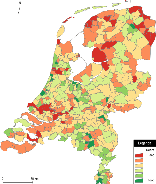 De combinatie van een geringe financiële draagkracht (cash poor, house poor) en een groene leefstijl is in de volgende kaart voor Nederland weergegeven.