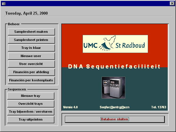 Start DNA Sequentie faciliteit 1998 1999