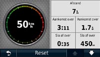 De kaartpagina s gebruiken De tripcomputer weergeven 3. Tik op Reset > Reset max. om de maximumsnelheid opnieuw in te stellen.