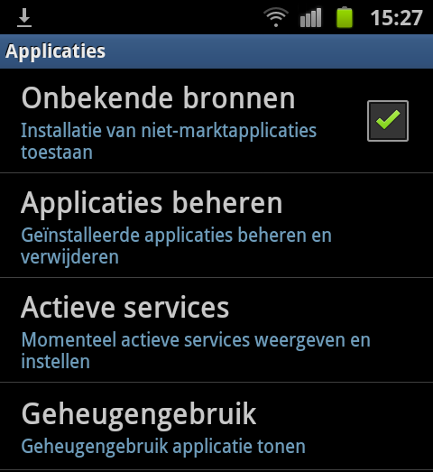 (vergeet u om deze instelling te wijzigen, dan wordt, zodra u de Apk wilt gaan installeren, een melding getoond en kunt dan alsnog de instelling aanpassen). Ga naar het scherm met de applicaties.