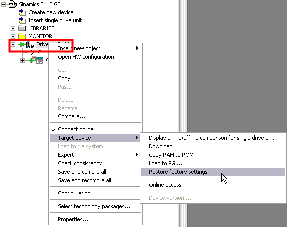 2.2 Fabrieks instellingen Sinamics S Zodra er online is gegaan met de drive komen er 2 blokjes voor de drive te staan.