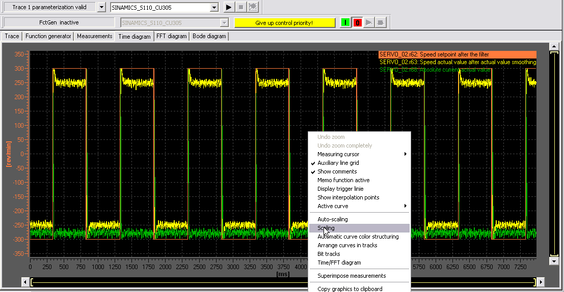 Om de speedcontroller te optimaliseren kan de trace het beste als een Endless trace ingesteld worden. Hierbij is de Trace cycle clock ook van belang.