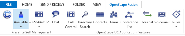 Gebruikersinterface OpenScape Fusion functie groep Dit is geïntegreerd in de Home tab van de Outlook