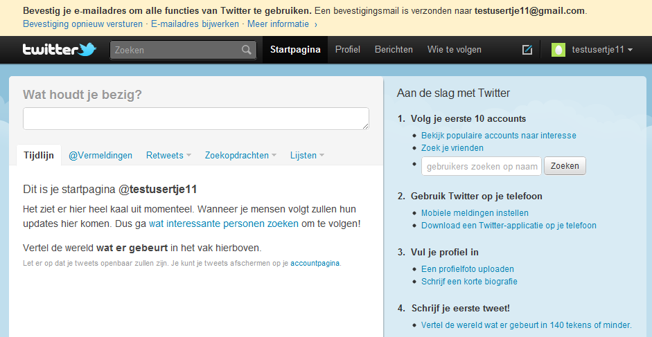 Je Twitter startpagina Twitter gaat nu proberen om je te helpen met het vinden van andere twitteraars. Wij gaan dat in het volgende hoofstuk op een slimmere manier aanpakken.