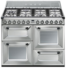 TR4110X Kookcentrum "", 110 x 60 cm, 2 ovens + grill, gaskookplaat met 7 branders, inox Energieklasse ovens A EAN13: 8017709191009 Gaskookplaat:7 branders waaronder: Vooraan rechts: 1,80 kw Achteraan