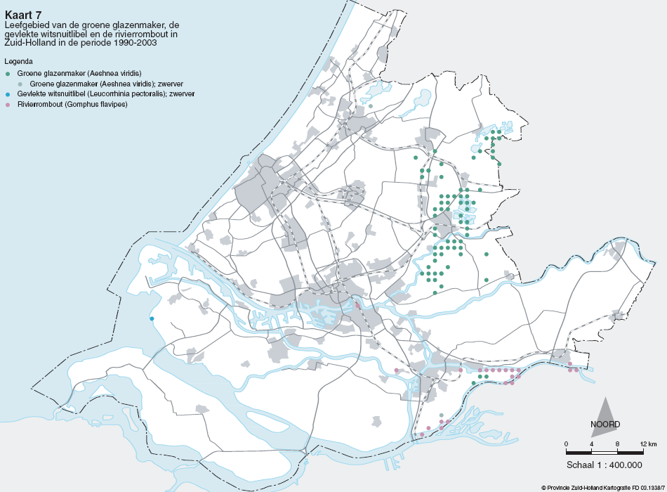Figuur 5: Ligging kraam-(rood) en mannenverblijven (blauw) in Nederland (Haarsma, 2008) Gevlekte witsnuitlibel De meeste gevlekte witsnuitlibellen zijn te vinden bij verlandingszones van