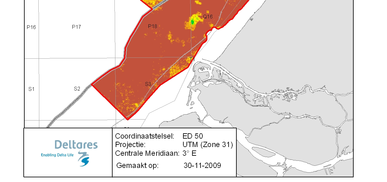 Fig. 9a Totale hoeveelheid zand (geen kwaliteitsnorm) [dikte in m], met een stoorlaagdikte van 0m, gerekend tot 15m