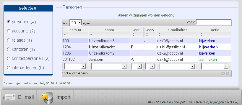 De datum waarop de accountgegevens uit Vesuvius zijn aangemaakt kunt u zien achter de tekst datum importbestanden.