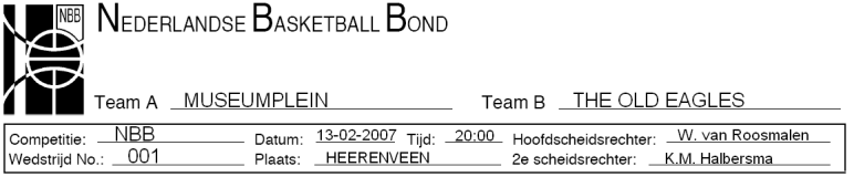 Invullen wedstrijdformulier Scoren is het invullen van het wedstrijdformulier, ook het sheet genoemd. Op het formulier staat veel informatie.