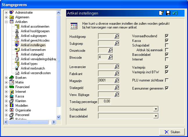 Verander eventueel de default btwcode in de