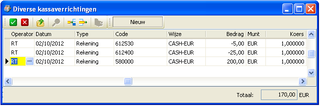 4.8 Specifieke voorbeelden van diverse kassaverrichtingen Algemeen Een verrichting die geen betrekking heeft op een kassaverkoop wordt als een diverse kassaverrichting beschouwd. (Zie ook:. 4.2.