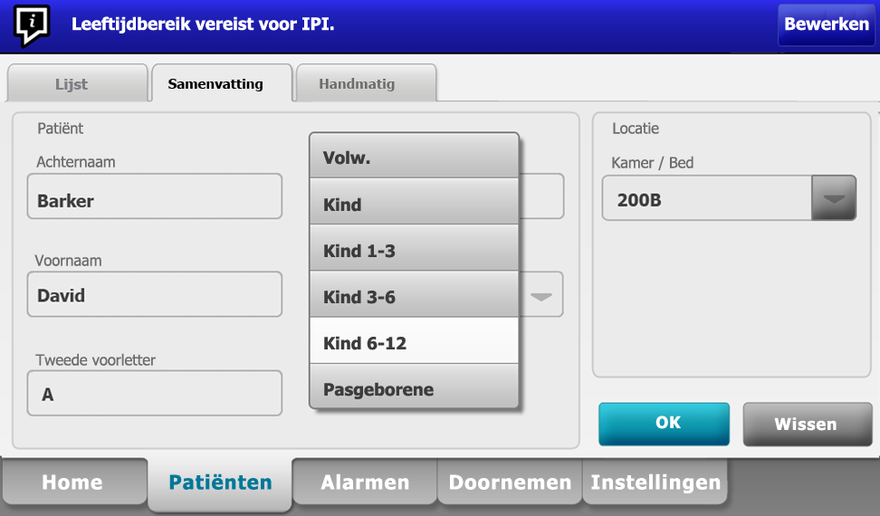 118 Patiëntbewaking Welch Allyn Connex Vital Signs Monitor 6000 Series 2. Raak het tabblad Instellen aan. 3. Raak het verticale tabblad IPI aan. 4. Pas de trendperiode naar wens aan.