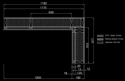 type-oplossing Architect : Árter Houtskeletbouwgevel : Jonckheere Projects Ceder 18 mm, horizontaal geplaatst, tand en groef Spouw 20 mm