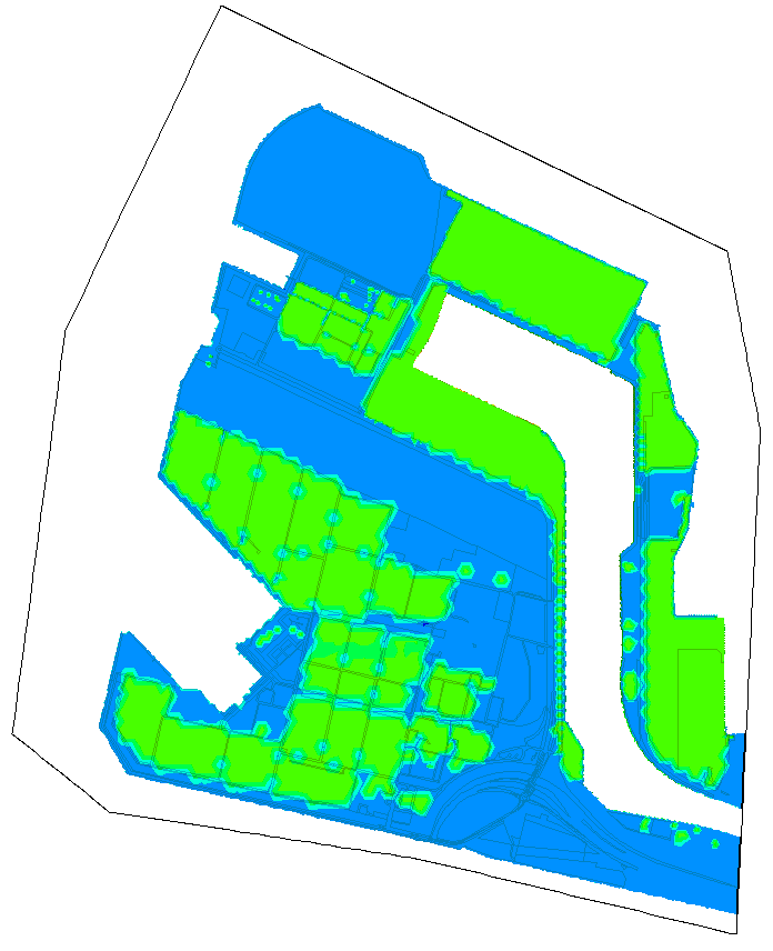 Het berekende stijghoogte patroon in het eerste watervoerend pakket wijkt maar zeer beperkt af van het berekende freatische grondwaterstandsverloop.