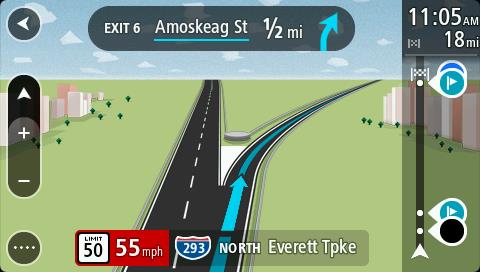 Geavanceerde rijstrookaanwijzingen helpen je je voor te bereiden op snelwegafritten en knooppunten door je de juiste rijstrook voor je geplande route te tonen.