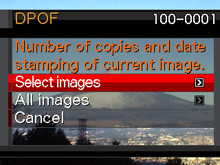 Configureren van DPOF instellingen afzonderlijk voor elk beeld 1. Druk tijdens de weergavefunctie (PLAY) op [MENU]. 2.