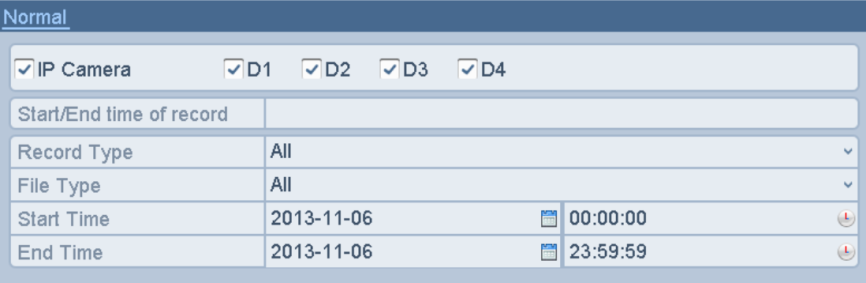 Backup Opgenomen beelden kunnen worden opgeslagen op verschillende manieren en apparaten, middels USD stick of UDS HDD. Stappen: 1. Kies video export interface. Menu > Export > Normaal 2.