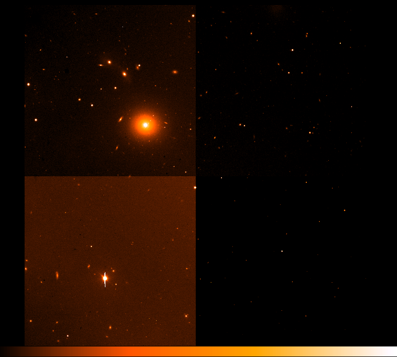 2.5. DATAREDUCTIE FORS 19 2.5 Datareductie FORS Eerst zullen we de datareductie van de FORS-data bespreken. Een ruwe onbewerkte foto van de geobserveerde galaxie is weergegeven in figuur 2.9. We zien dat de foto in 4 kwadranten verdeeld is.