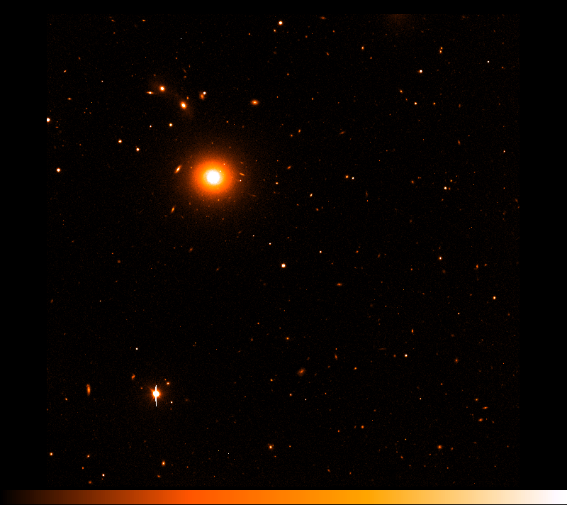 2.5. DATAREDUCTIE FORS 23 Figuur 2.12: Een volledig gereduceerde foto van IC3328. Dit is dezelfde foto van in figuur 2.9 waarop alle processen van de datareductie uitgevoerd zijn. 2.5.2 Bepaling van het fotometrisch nulpunt Nu we de gereduceerde afbeeldingen hebben van onze galaxie, kunnen we bijna beginnen met de analyse van de afbeeldingen.