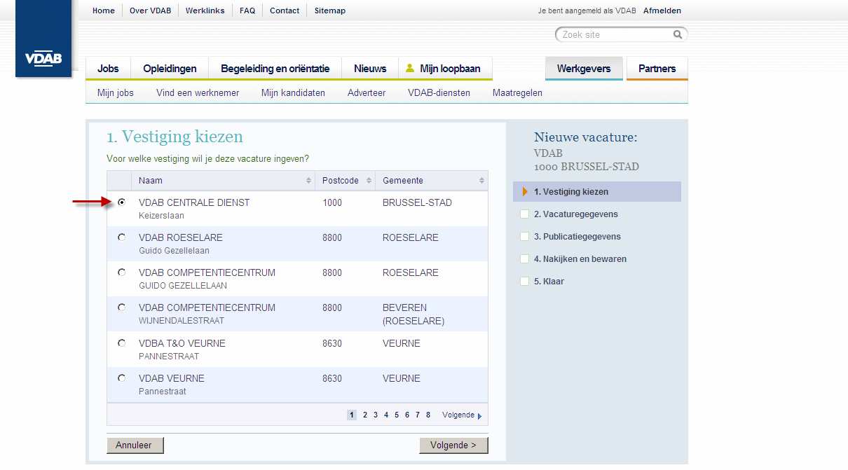 vacature ingeven en klik op "Ga verder". 1.