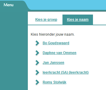 aanstaat dan kunt u als leerkracht van de groep inloggen. Bijvoorbeeld leerkracht (5a) logt in.